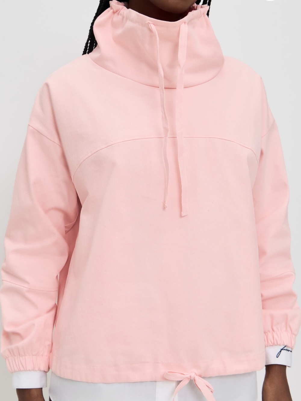 Relaxed Pink Funnel-Neck Pullover Hoodie